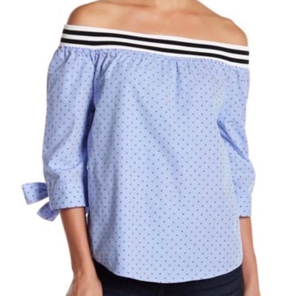 💥HP💥NWT Blank NYC, Blue/whitenoff Shoulder Top - Picture 5 of 8